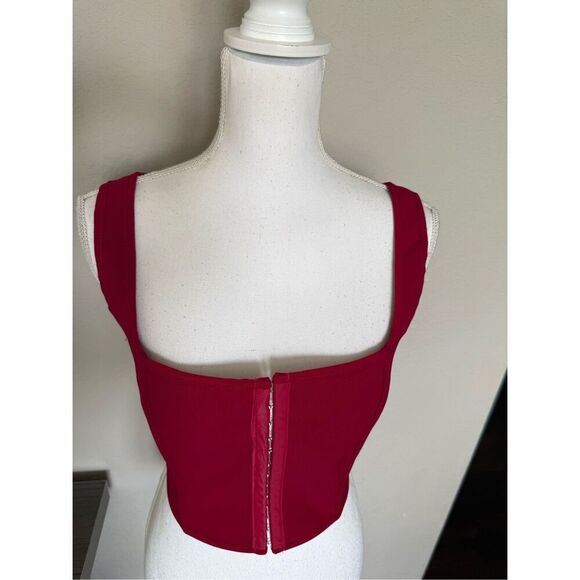 NEW Red Front Clasp Back Lace up Square Neck Low Cut Corset Large - Picture 5 of 6